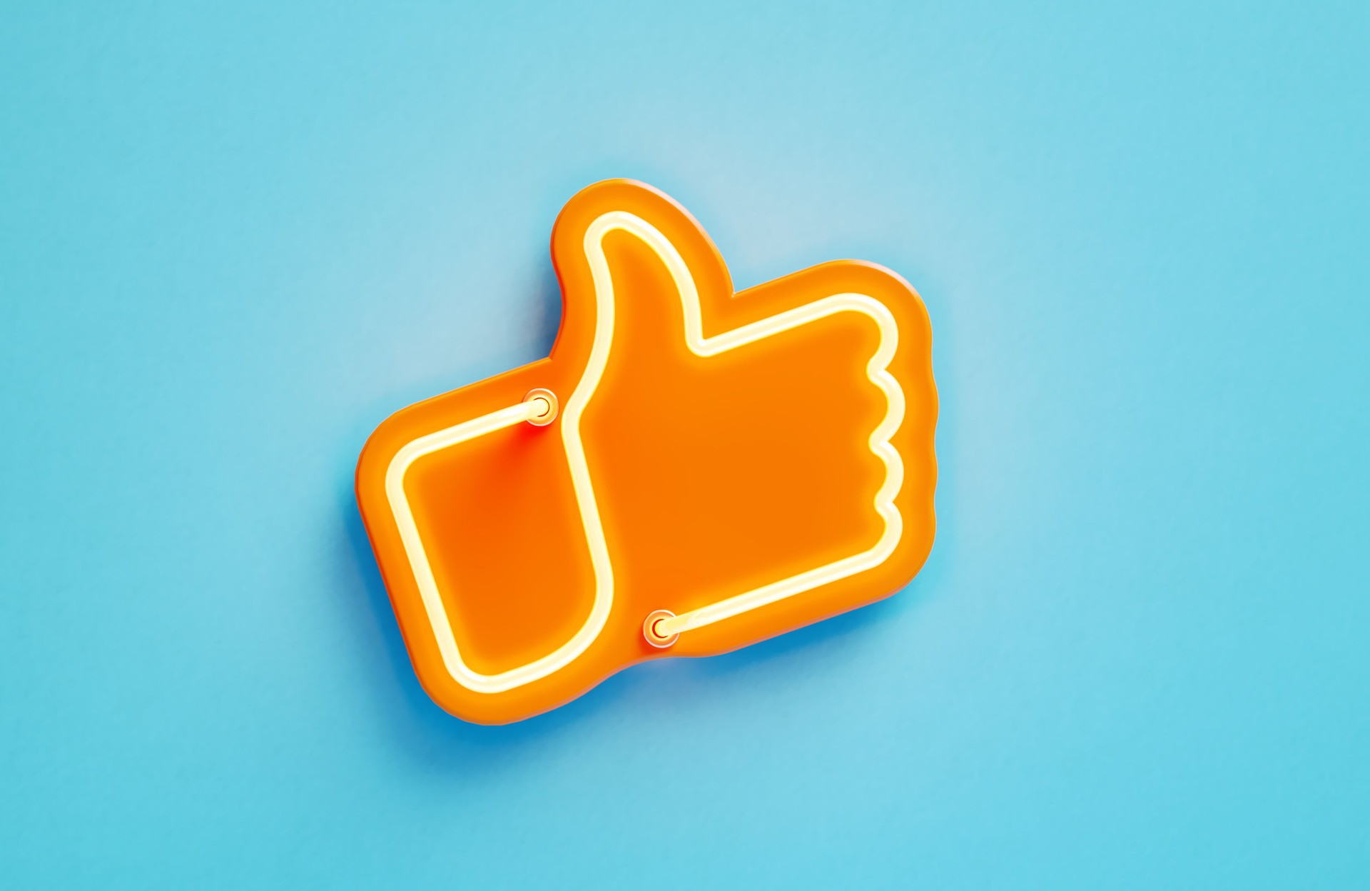Orange Thumbs Up Symbol On Blue Background